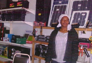 Prudence K., in her electronic supplies store.
